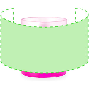 A pink and clear mug with a green design template wrapped around it. The mug is suitable for sublimation printing.