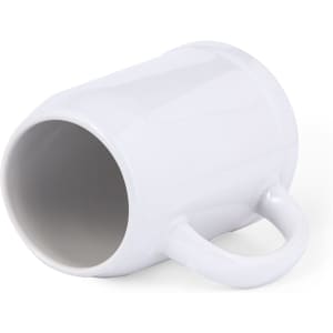 A white jug with a handle, showcasing a smooth surface and interior. It features a logo on the side.