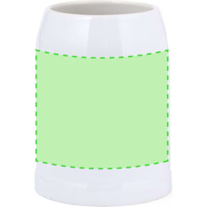 A drink bottle in white with a blank green section for custom designs, featuring a branding logo.