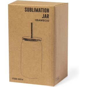 A drink bottle packaged in a brown cardboard box, featuring a bamboo lid and a drinking straw.
