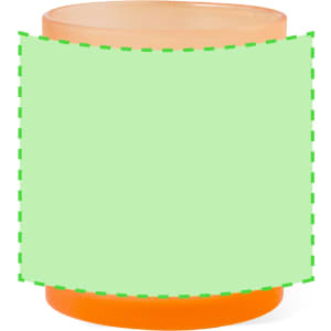 A drinkware mug in orange with a plain green design area, suitable for customisation.