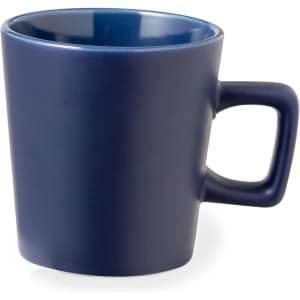 A navy blue coffee mug with a simple design and a sturdy handle, featuring a smooth matte finish.
