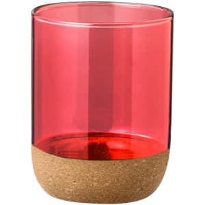 A drink cup in bright red with a cork-textured base, featuring a simple, modern design.