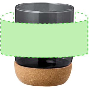 A drink bottle with a grey transparent cup and a light brown cork base. It features a logo on its surface.