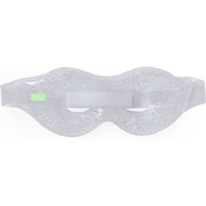 A clear gel eye mask with a soft strap, designed for comfort and relaxation. It has a subtle brand logo.