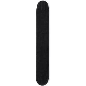 A plain black headband made of soft material with a simple design, featuring a logo at one end.