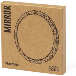 A pocket mirror in a natural cork case with a simple circular design and minimalistic packaging.