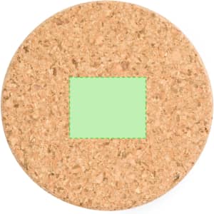 A round cork mirror with a green square centre, featuring a natural cork texture.
