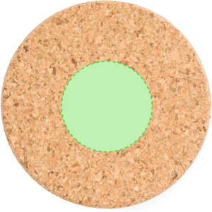 A round pocket mirror with a cork exterior and a green circular reflective surface in the centre.