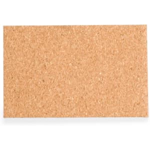 A rectangular cork board in a light brown colour with a textured surface. It features a smooth, natural finish.