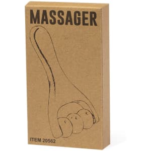 A cardboard box containing an Echem Massager, illustrated in black, featuring a handle and three rolling balls inside.