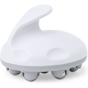 A white and grey massager with a curved handle and multiple rounded nodes on the base.