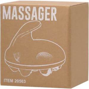 A brown cardboard box featuring a white illustration of a massager, labelled "MASSAGER."