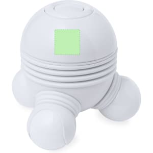 A white Latval Massager with a rounded shape and three textured legs for massage purposes. It features a logo.