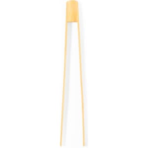 Bamboo kitchen tongs with a wooden handle and a slim design, showcasing a natural finish.