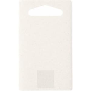 A cutting board in a light, speckled white colour with a handle cutout and a logo.