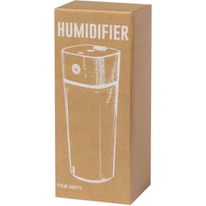 A brown cardboard box featuring a white illustration of a cylindrical humidifier with a logo.