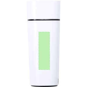 A white humidifier featuring a green accent and a simple, modern design, with a logo on the front.