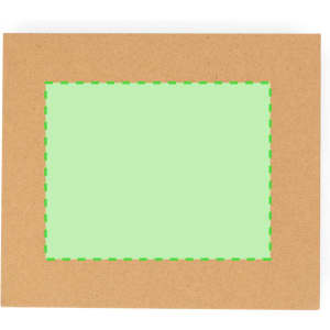 A green card with a dashed border surrounded by a brown kraft frame. The card is blank and without text.