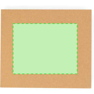 A cardboard frame with a green interior, featuring dashed lines outlining the inner rectangle.