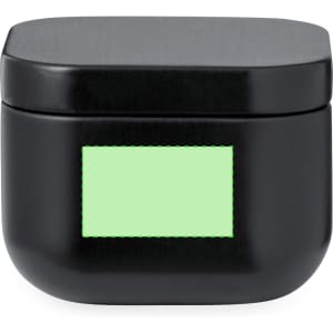 A black aromatic candle with a sleek rounded design and a plain label area for customisation.