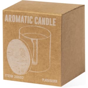 Aromatic candle in a silver container, packaged in a brown cardboard box with a simple design.
