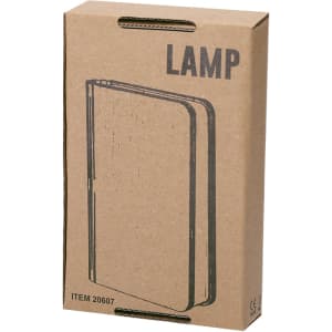 A cardboard box containing the "Joneson Lamp," featuring a simple outline drawing of the lamp on the front.
