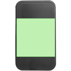 A black cooler bag with a smooth surface and a solid pale green section in the centre, featuring a logo.