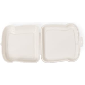 A light cream-coloured sandwich lunch box with two compartments and a handle, featuring a simple design.