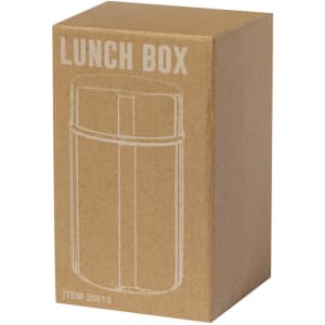 A brown cardboard box containing a lunch box, featuring a simple design and no visible details on the product inside.