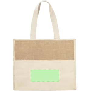 A light beige cooler bag with a textured brown top section and sturdy handles. It features a blank area for branding.