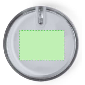 A clear drink bottle featuring a light green rectangular label area and a logo on the side.