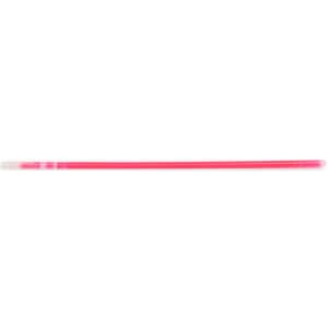 A pink glow bracelet with a smooth, cylindrical design and a subtle gradient effect. It features a logo.