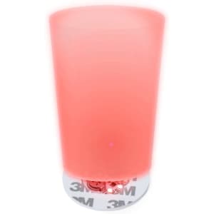 A pink drink bottle with a frosted finish, featuring a round base with a logo.