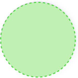 A round coaster in a vibrant green shade with a dashed green border. It features a logo design.