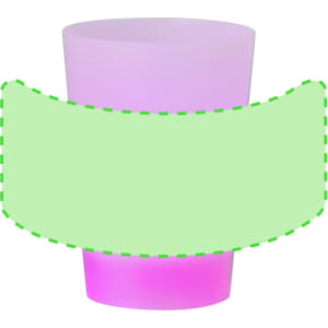 A drink bottle with a gradient design, featuring purple hues and a subtle light effect. It includes a logo.