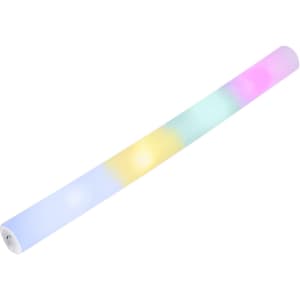 A multicoloured glow stick featuring soft pastel hues of pink, yellow, green, and blue with a logo at one end.