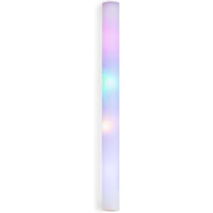 A translucent glow stick in pastel colours with vibrant lights, featuring a circular logo at one end.
