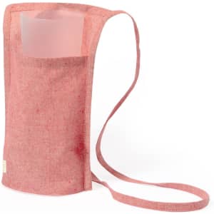 A coral red multipurpose bag with a strap and a front pocket, featuring a logo.