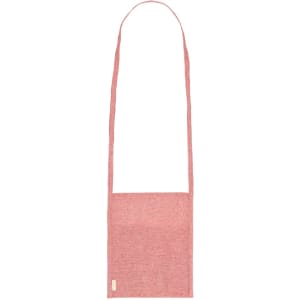 A multipurpose bag in a vibrant coral colour with a long shoulder strap and a minimalistic design. It has a logo.