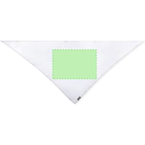 A triangular neckerchief in white with a green highlighted section, featuring a logo.