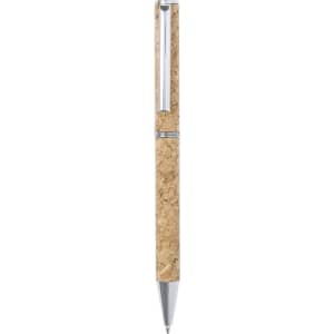 A cork pen with a silver accent, featuring a sleek design suitable for writing.