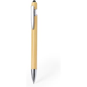 A bamboo stylus touch ball pen with a silver clip and tip, featuring a sleek and modern design.