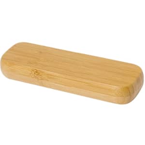 A bamboo pen case with a smooth, rectangular shape and rounded edges, suitable for storing metal pens.