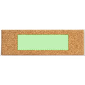 A cork rectangular board with a green centre area, featuring a clear border.