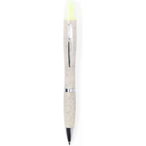 A pen with a light green top and a speckled beige barrel, featuring a silver accent and clip.
