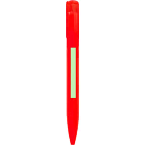 A red plastic pen with a clip and a blank section for branding or customisation.
