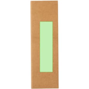 A brown packaging box with a rectangular green window, containing the Onyx Set of pens.
