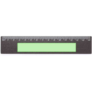 A black ruler with a green centre section and measurement markings along one edge.