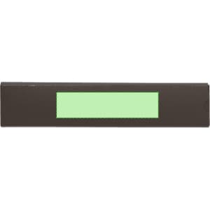 A dark brown writing tool with a rectangular green section. Contains a logo on the surface.